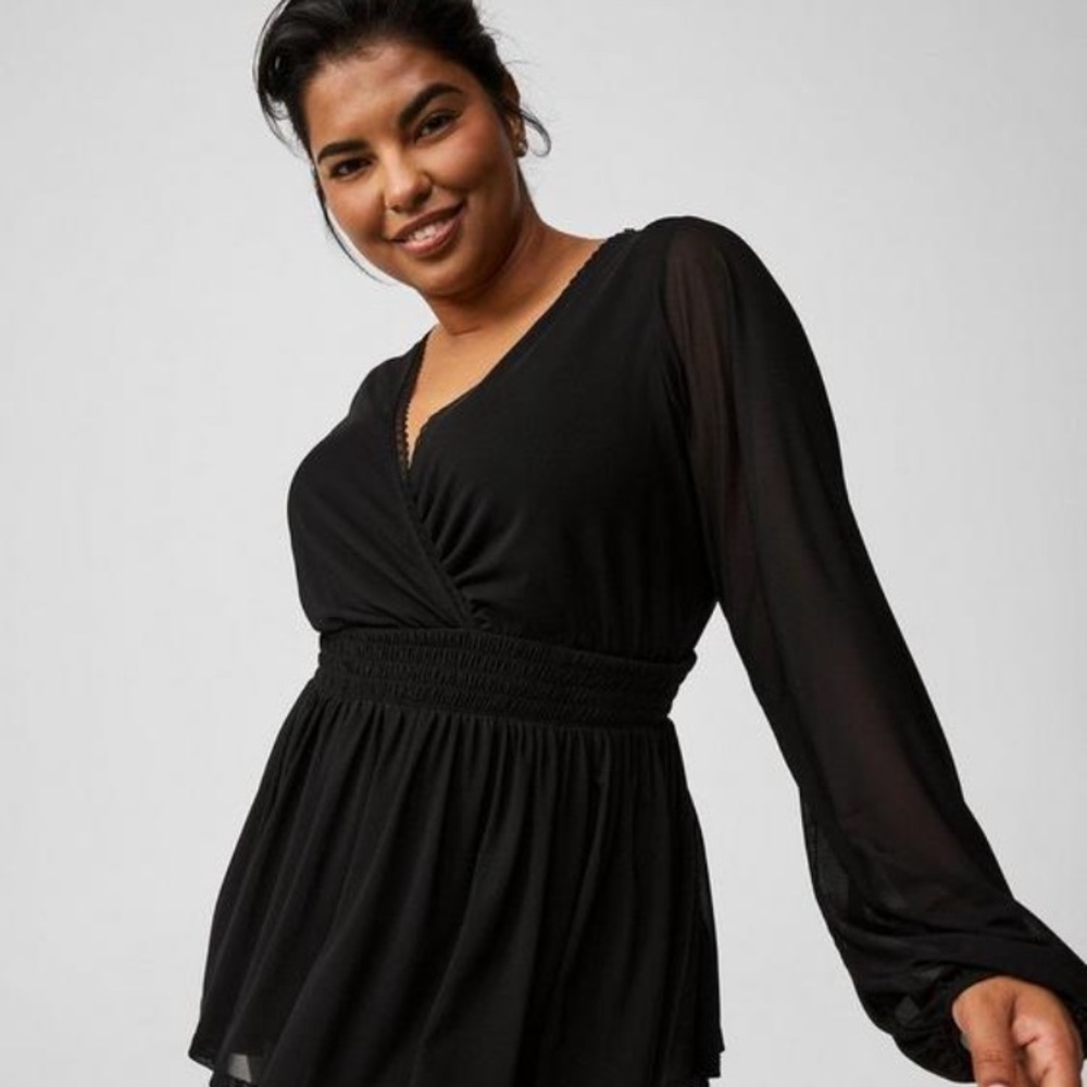 Torrid Black Wrap Blouse with Long Sleeves